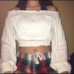 H&M white ruffled off the shoulder top